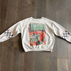Graphic Sweatshirt with Checkered Sleeves